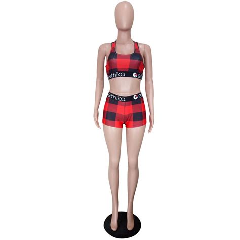 2020 DHL Women Ethika Swimsuit I Shaped Vest Push Up Bra Shorts Set Swimwear Sexy Bikini Plaid ...