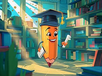 A Cartoonist Character Pencil In Classroom Background, Pencil, Classroom, Teacher S Day ...