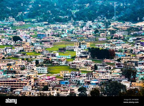 View of Bageshwar town. Bageshwar district in the state of Uttarakhand ...