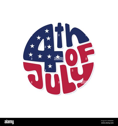 4th of July logo design with custom vector typography. American flag color red and blue text in ...