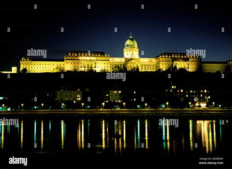 Budapest illuminated Royal Palace at night Stock Photo - Alamy