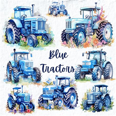 Blue Tractor Clipart, Blue Tractor Farming Vehicles Clipart, Harvest ...