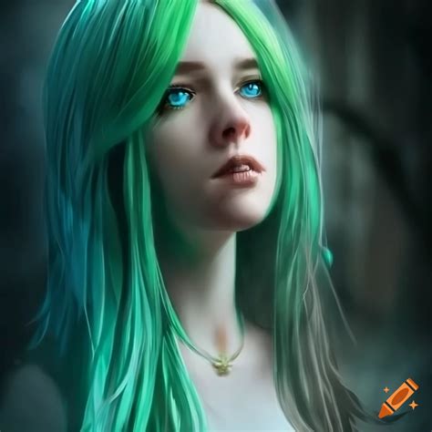 Anime portrait of a green-haired viking lady on Craiyon