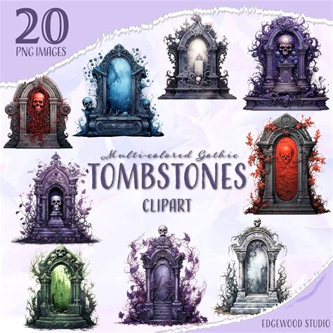 Halloween Tombstone Clipart Gothic Headstone Gem Colored - Etsy in 2023 | Halloween tombstones ...