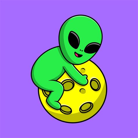 Cute Alien On Moon Cartoon Vector Icons Illustration. Flat Cartoon Concept. Suitable for any ...