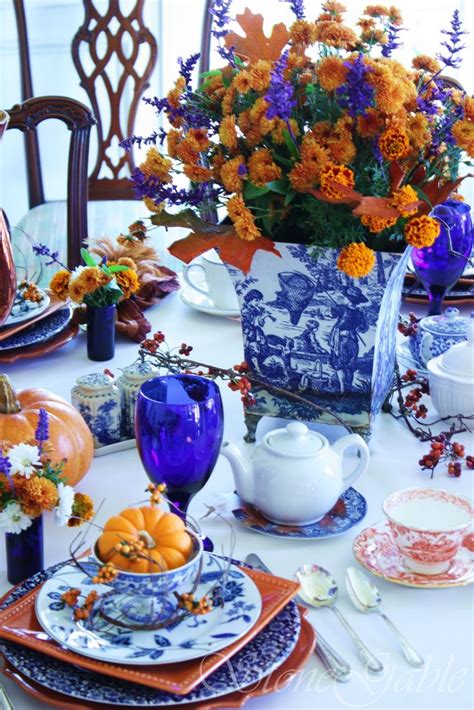 Blue and White and Orange neat because its unusual! Thanksgiving Table ...