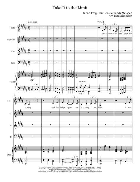 Take It To The Limit (arr. Ben Schneider) by Eagles Sheet Music for SAB ...