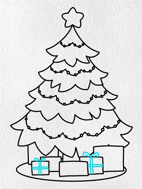 How to Draw a Christmas Tree With Presents - HelloArtsy