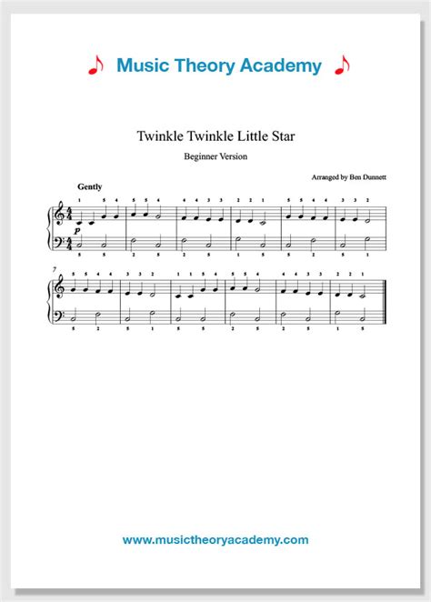 Twinkle Twinkle Little Star – Easy Piano Sheet Music For Piano (Solo ...