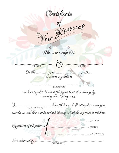 VOW RENEWAL Certificate Stylish Wedding Certificate A4 & US - Etsy Sweden