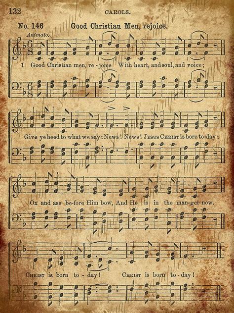 Grungy Aged Vintage Christmas Carol Music Digital Sheet INSTANT Printab 2 Sheets Good Christian ...