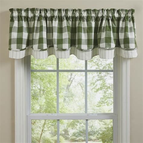 Wicklow Check Lined Layered Valance 16" - Sage Green - Allysons Place