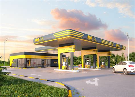 Design of gas station. on Behance | Petrol station, Gas station, Village house design