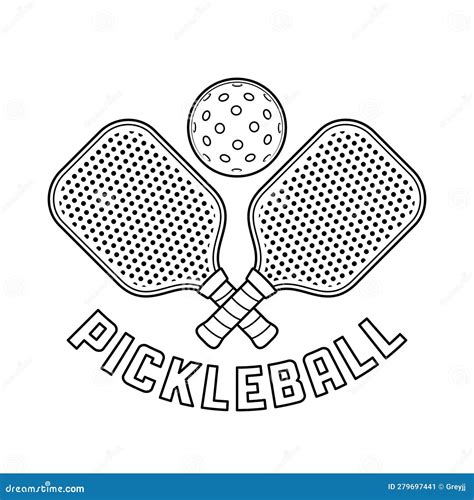 Pickleball Logo with Crossed Racket and Ball Above Them in Outline Style Stock Vector ...