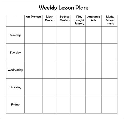 Printable Weekly Lesson Plan Template