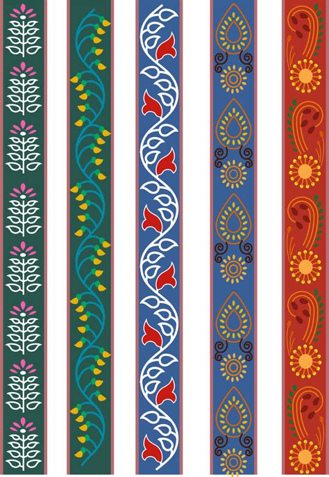 colorful kalamkari vector border design. Indian Traditional Illustration For Textile Branding ...