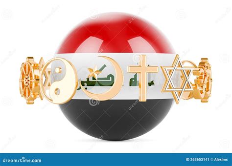 Iraqi Flag Painted on Sphere with Religions Symbols Around, 3D ...