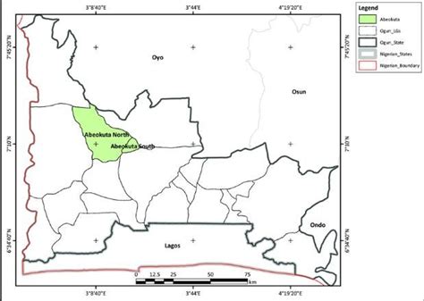 The map of Nigeria showing the position of Abeokuta, Ogun State [8 ...