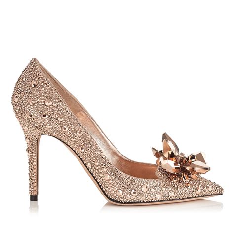 Rose Gold Crystal Covered Pointy Toe Women Pumps Luxury Designer ...