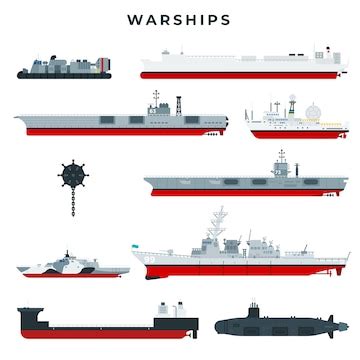 Premium Vector | Warships of different types set