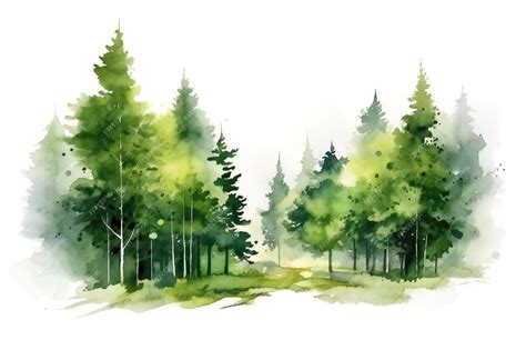 Premium AI Image | A watercolor painting of a forest with trees in the ...