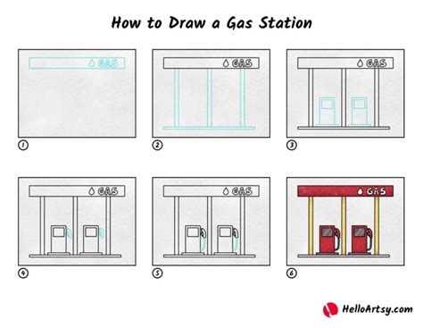 How to Draw a Gas Station - HelloArtsy