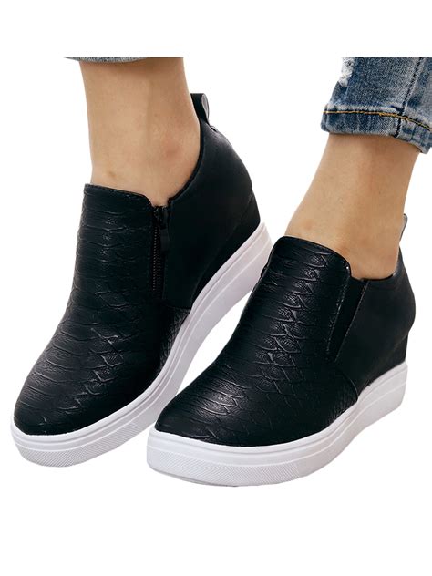 Lallc - Women's Platform Zipper Wedge Sneakers Slip On Trainer Casual Shoes - Walmart.com ...