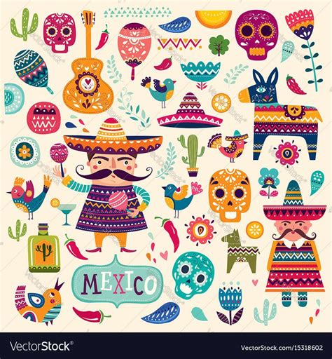 Colorful decorative funny illustration with Mexican symbols. Download a ...