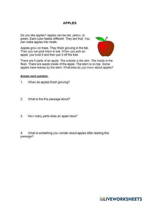 Reading Apples worksheet | Live Worksheets