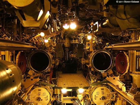 The interior of the submarine U-434, located in the harbour of Hamburg ...