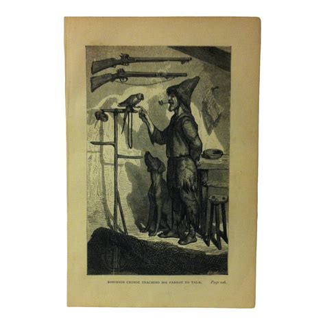 Late 19th Century "Robinson Crusoe Teaching His Parrot to Talk" the Life of Robinson Crusoe ...