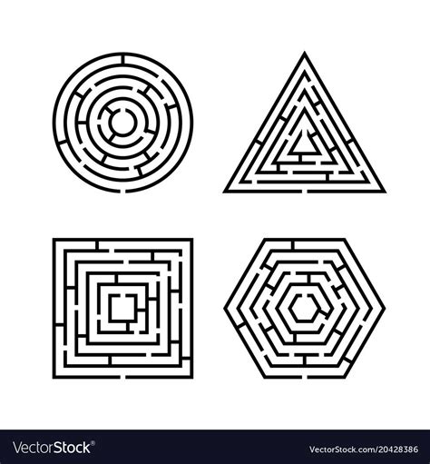 Set of Labyrinth Different Shapes for Game. Maze square, round, hexagon and triangle puzzle ...