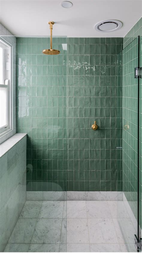 Jade 75 x 150 H/finished #55 | Small mid century bathroom, Green shower tile, Green bathroom