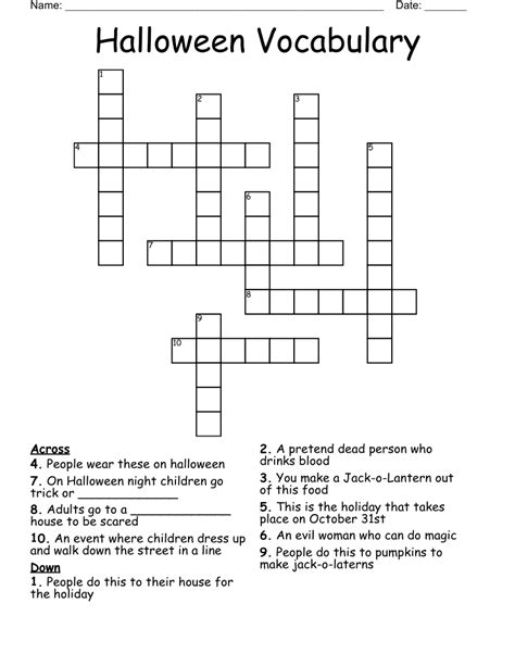 Halloween Crossword Puzzle - WordMint