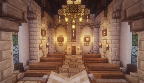 The interior of a little chapel I made. : r/Minecraft