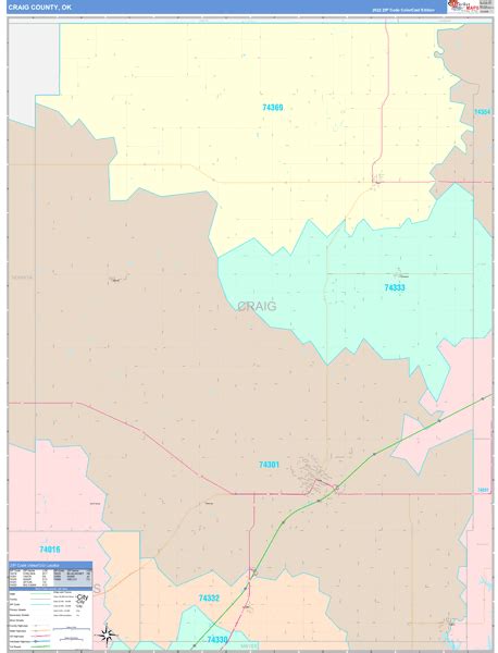 Craig County, OK Wall Map Color Cast Style by MarketMAPS