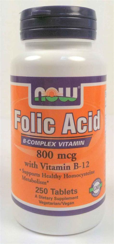 NOW Foods Folic Acid 800mcg, 250 Tablets