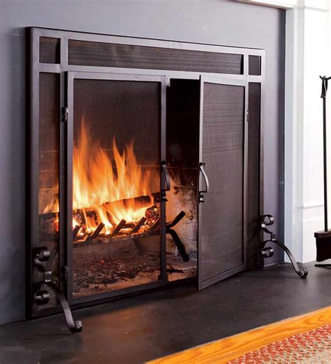 2-Door Steel Flat Guard Fireplace Fire Screen, Bronze - Fireplacess.com