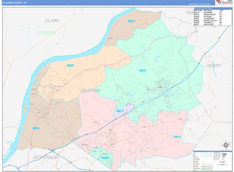 Oldham County, KY Wall Map Color Cast Style by MarketMAPS