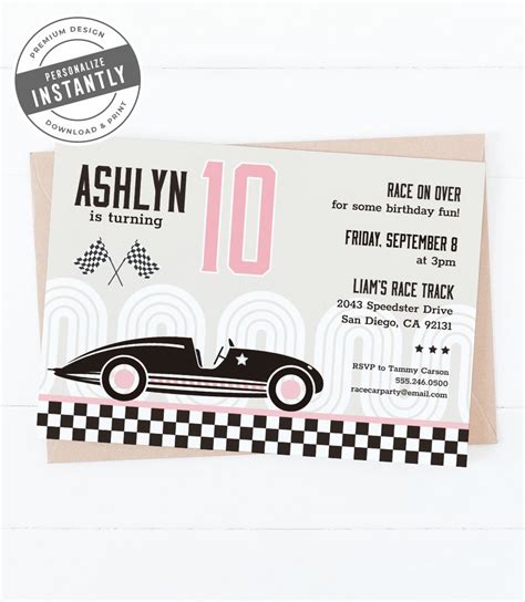 Race Car Birthday Party Invitation (Pink) - Hostess with the Mostess®