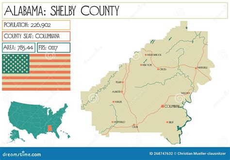 Map of Shelby County in Alabama, USA. Stock Vector - Illustration of nation, sign: 268747632