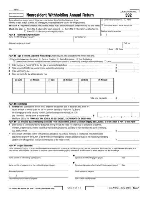 Fillable Online ftb ca Form 592 - Nonresident Withholding Annual Return Fax Email Print - pdfFiller