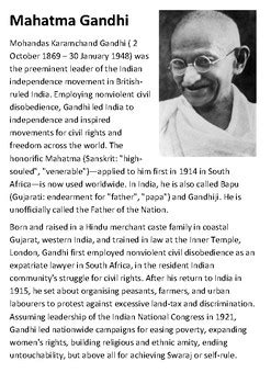 Mahatma Gandhi Handout by Steven's Social Studies | TPT