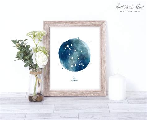 Gemini Print Watercolor Constellation Art Print Gemini - Etsy