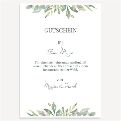 Gutschein Vorlage zum Ausdrucken "Green Romance"