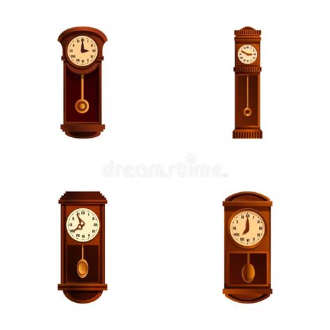 Pendulum Clock Icons Set Cartoon Vector. Traditional Retro Style Pendulum Clock Stock Vector ...