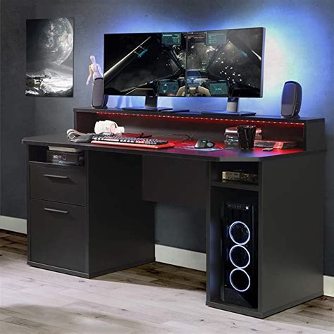 RestRelax Power Z Gaming Desk, LED Lights Ergonomic Computer desk, Home Office Durable Racing ...