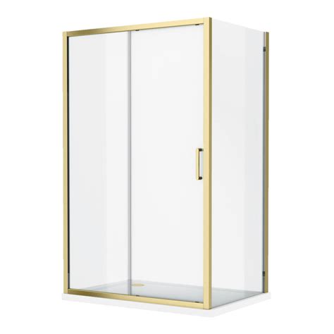 Toreno Brushed Brass 1200 x 800mm Sliding Door Shower Enclosure without ...