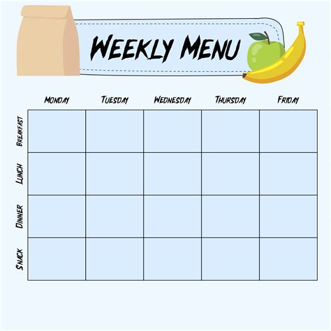 Printable Fillable Weekly Menu Template For Daycare