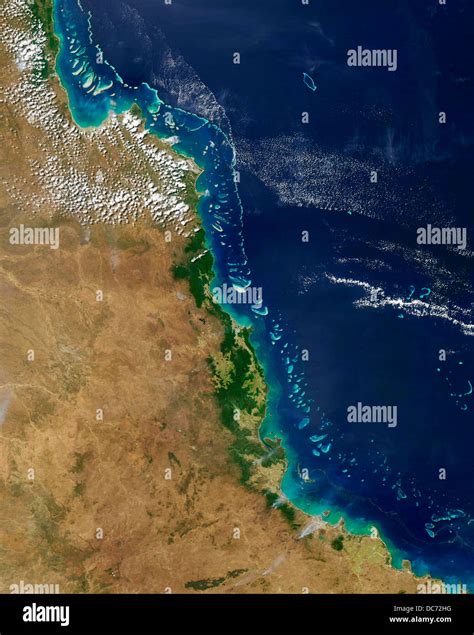 Satellite view of the Great Barrier Reef, Australia Stock Photo - Alamy